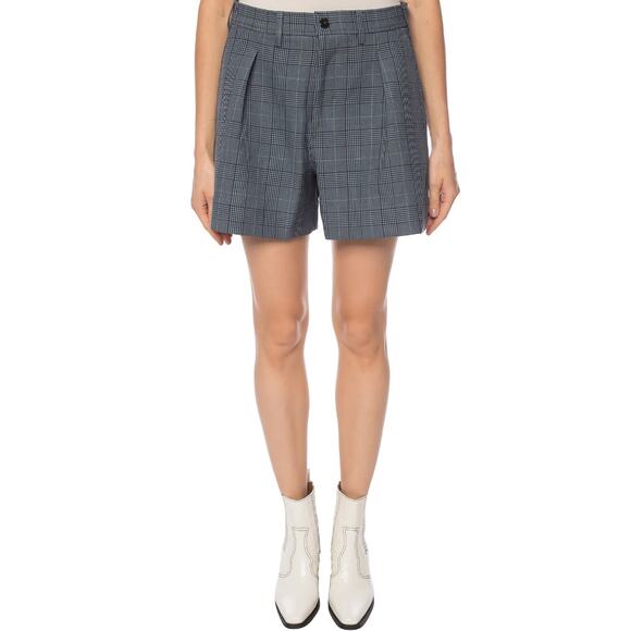 Ganni Womens Shorts High-Waisted Mini Suit Dress Plaid Forerver Blue Size 40 NWT - Picture 1 of 8